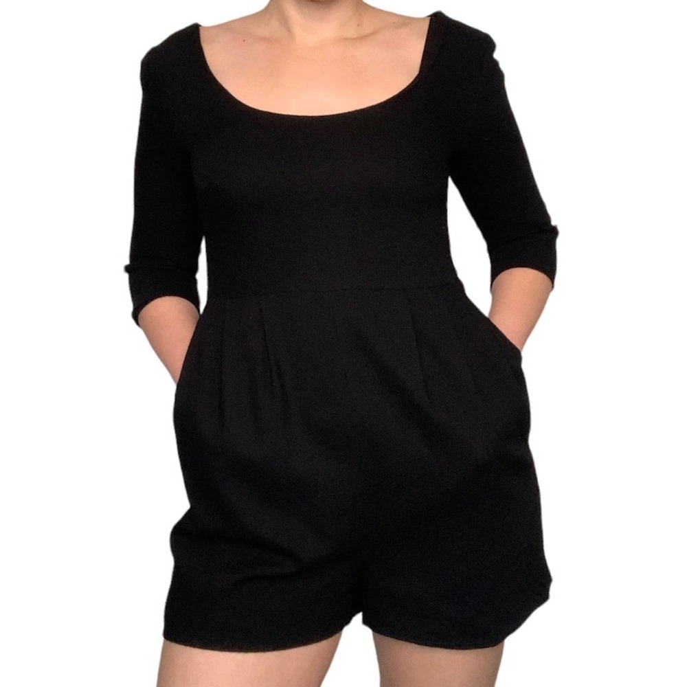 Loeffler Randall 4 Wool Silk Romper Black Pleated Pockets
